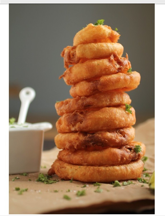 Tequila Battered Onion Rings With Honey Lime Yogurt Dip!