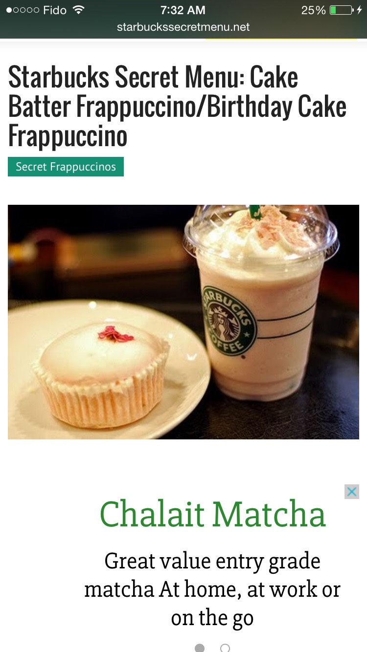 Vanilla Bean Frappuccino
Add Hazelnut Syrup (1 pump tall, 1.5 pumps grande, 2 pumps venti)

To make a birthday cake frap just blend a cake pop into your drink ! 