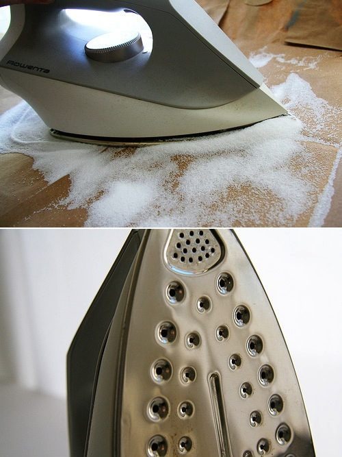 8. Use salt to clean your iron

Put salt down on your iron board. Then, heat up the iron and iron the salt. The dirt will stick to the salt & your iron will be clean!
