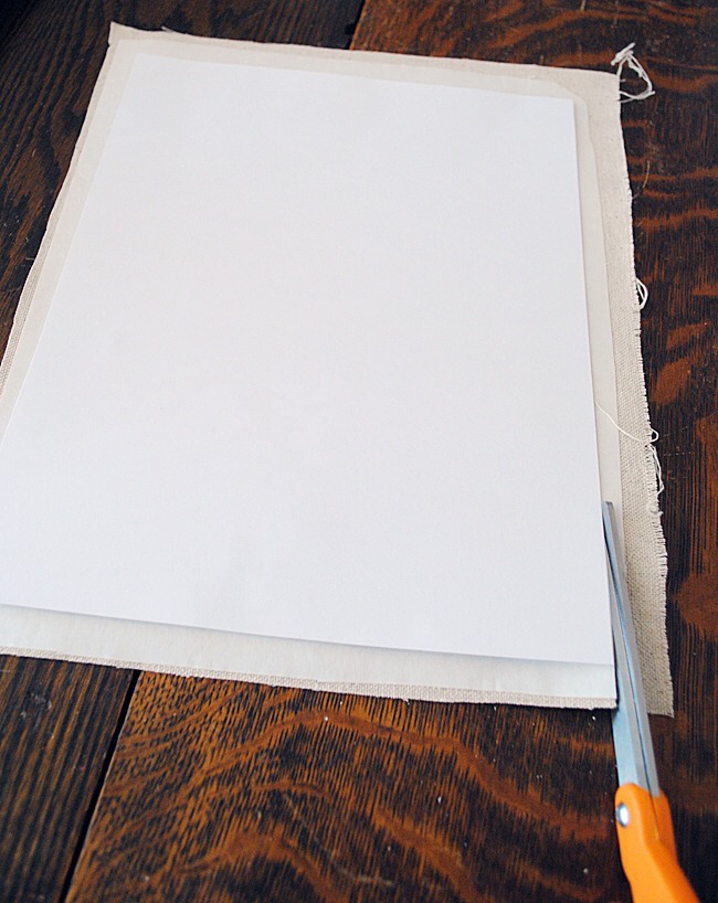 Step 2: Trim up the fabric and Freezer paper to exactly 8 1/2″ by 11″.
Important: Make sure you don’t have any frayed edges, and that the fabric does not overhang the paper! You don’t wanted it snagging in your printer and getting stuck!