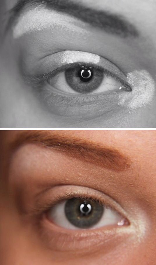 5. Eye Highlights
The placement of highlights is very important when trying to create naturally beautiful eye makeup. Your lighter colors (whites, creams, and pearls) should be applied in the inner corners, the middle of the eye, and just under your brow bone. Apply your lightest colors first, and t