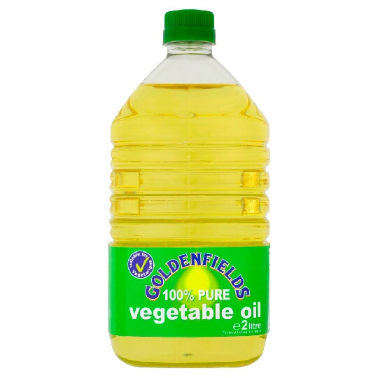 last, you'll need vegetable oil to put in the frying pan. When you fill the pan, fill it until the pan looks halfway filled with vegetable oil.