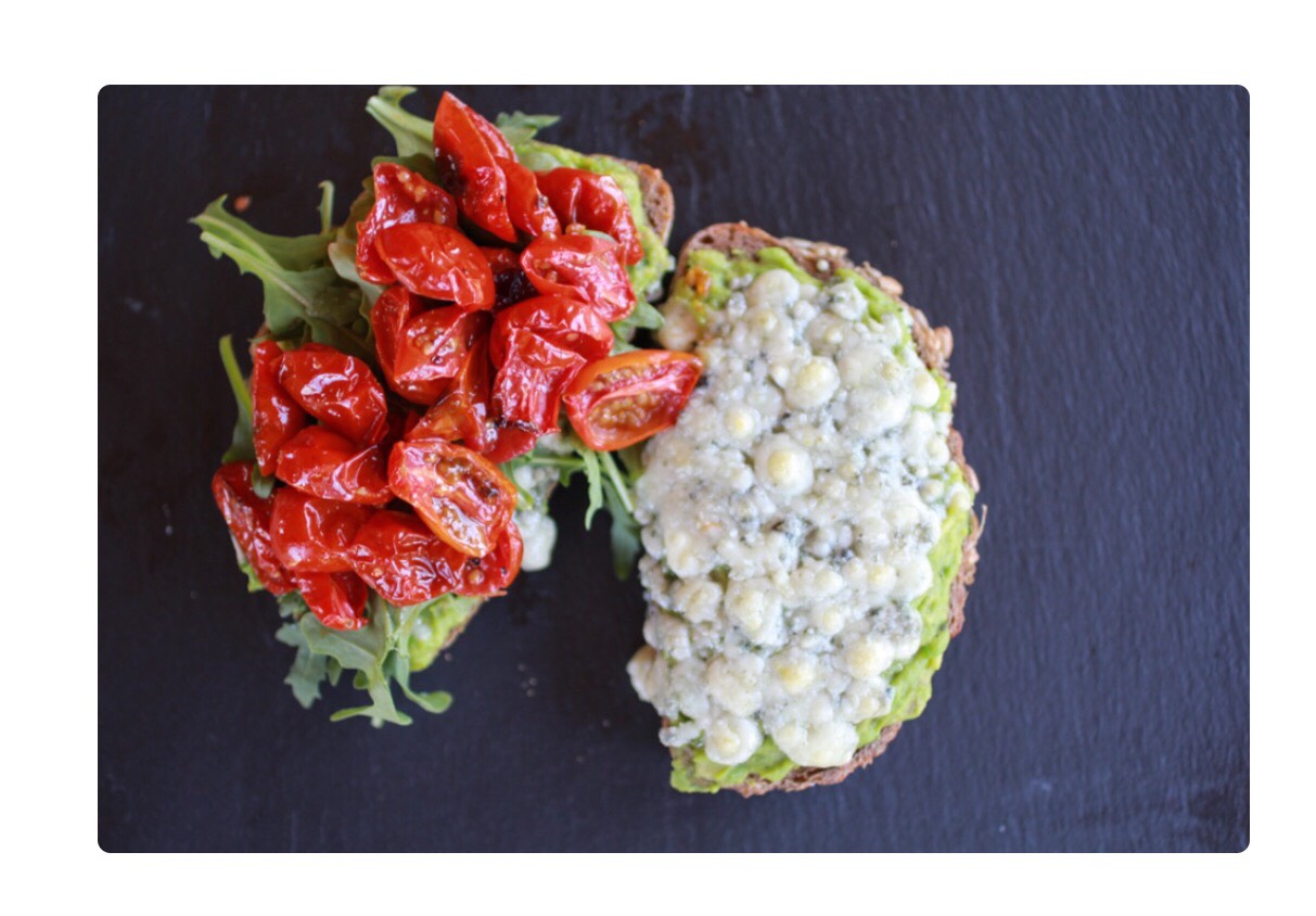 Blue Cheese + Smashed Avocado And Roasted Tomato Grilled Cheese