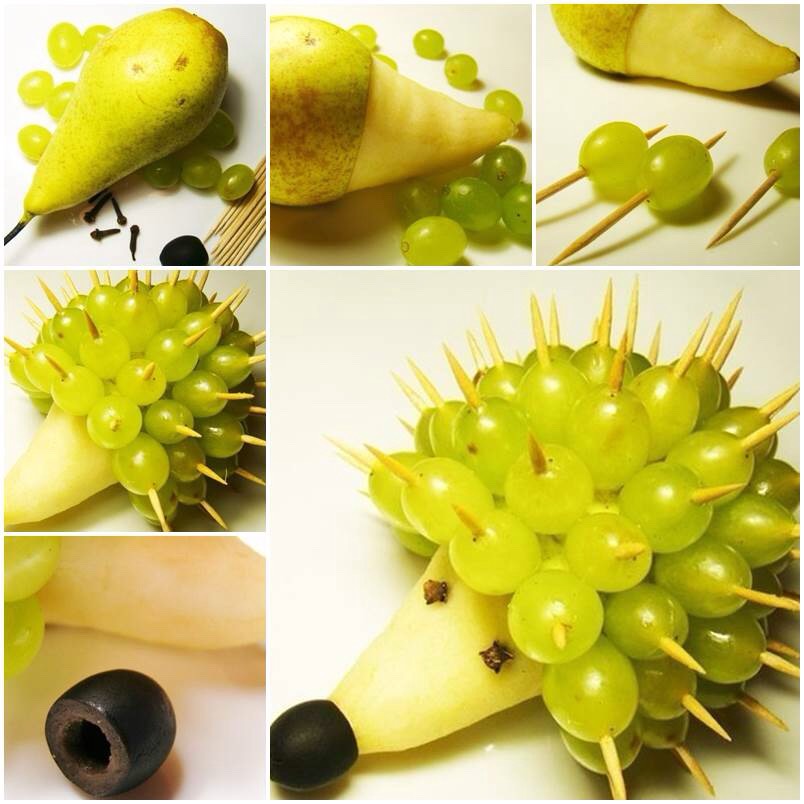 Pear olive and grape hedgehog! Some children don't like fruit and veg but they will love this!ππ