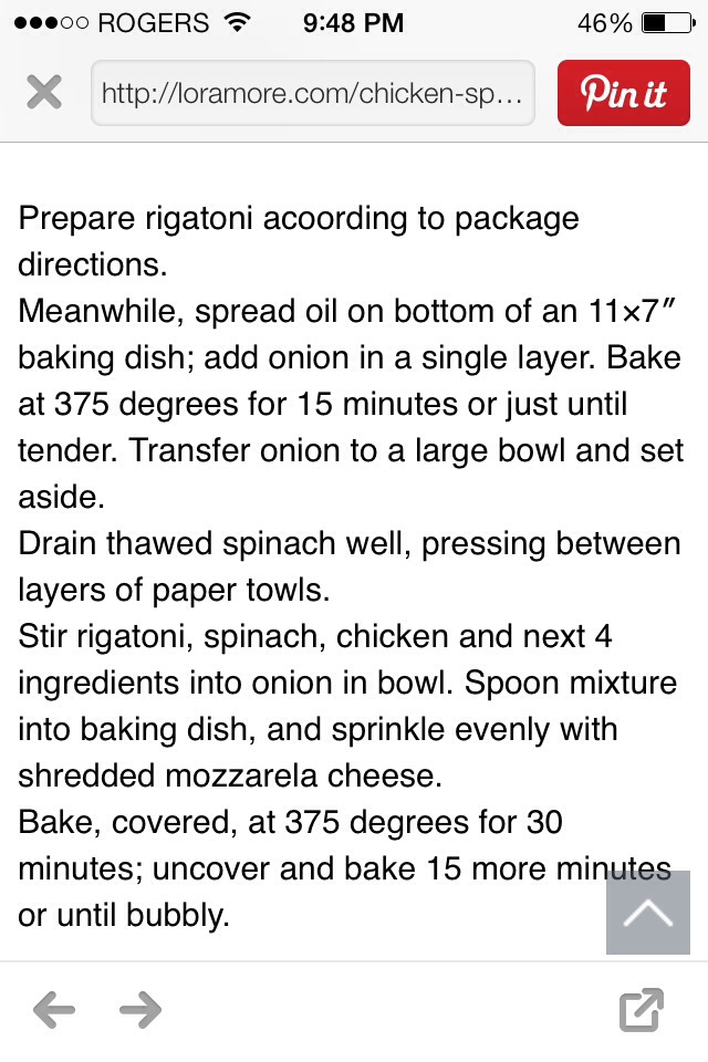 Chicken And Spinach Pasta Bake