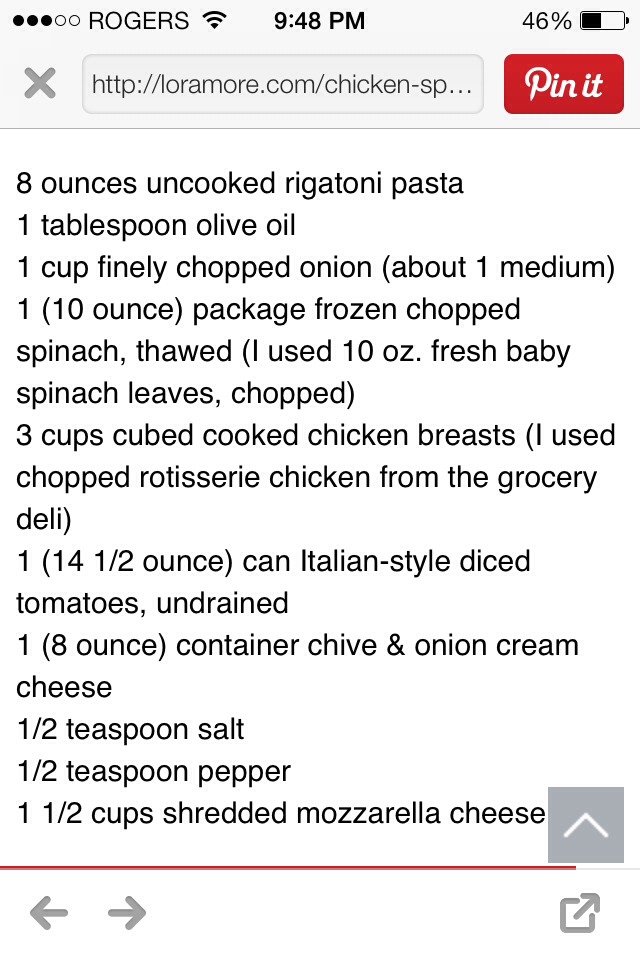 Chicken And Spinach Pasta Bake