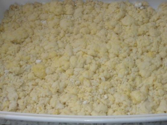 Spread over baked layer and sprinkle with reserved crumb mixture.
Bake for 15 minutes more.
