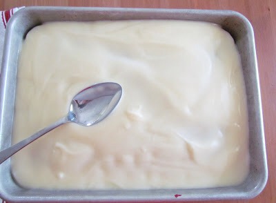 Put the cake into the fridge to set and cool (about 2 hours).
 
If you have anything hanging out in your fridge that is stinky, be sure to cover your cake.