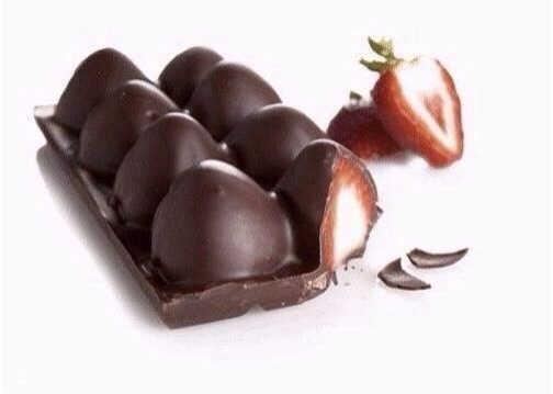 Melted chocolate + strawberries + ice cube tray = ...