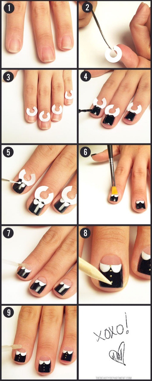 These are so cute - white collar nail art!