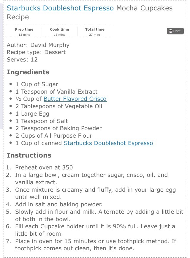 Starbucks Doubleshot Espresso Mocha Cupcakes Recipe