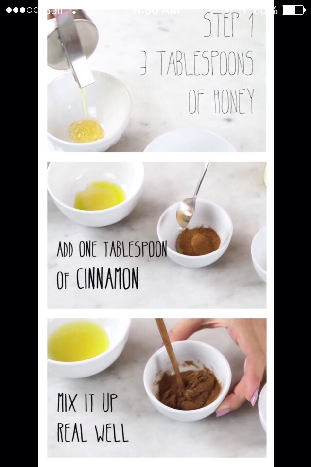 Apply to face as mask. Leave on for 5-10 mins. Rinse off with water while gently rubbing your skin using the cinnamon as an exfoliant.