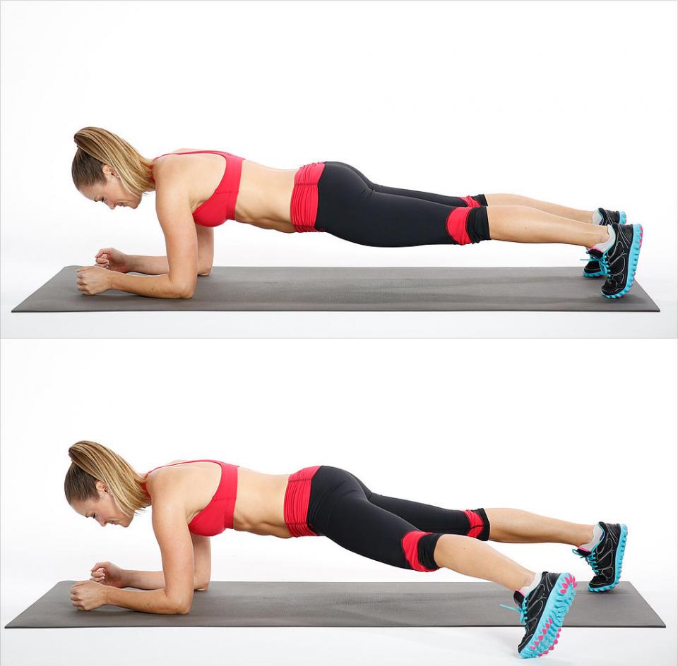 Circuit Two: Elbow Plank Side Step

Reps: 20, alternating sides