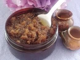 Chocolate scrub
Delicious goodness for your skin! 
Ingredients:
1/2 cup sugar
1/2 cup brown sugar
1/2 cup canola oil
1/4 cup cocoa
Directions:
Combine all ingredients (oil last); mix well
Apply to body and massage into skin
Rinse