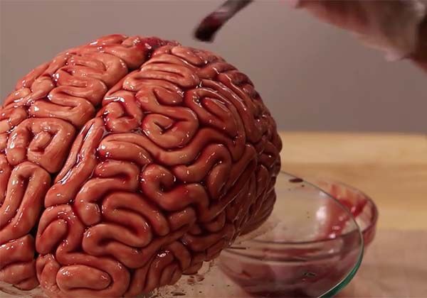 Cover your Brain Cake in raspberry jam. Get in all the nooks and crannies. Don’t be afraid to splatter