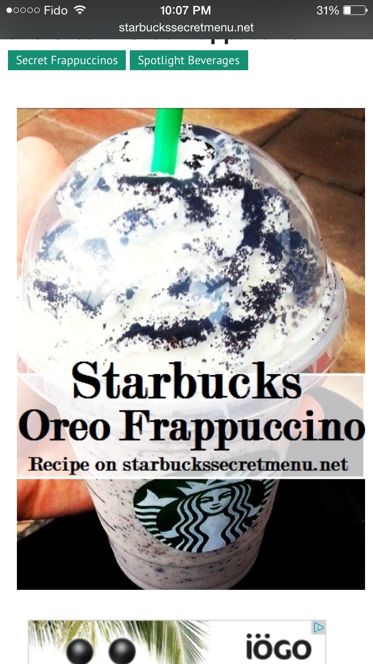 Double Chocolate Chip Frappuccino
Blended with white mocha sauce instead of regular mocha
Top with your choice of chocolate or regular whipped cream

Here’s the recipe if you prefer more creme than chocolate cookie flavor:

Vanilla Bean Frappuccino
Java chips blended in
Top with mocha syrup or cooki