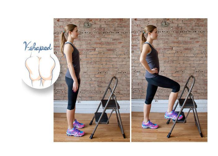 A V-shaped butt is full on top and wide on the sides but disappears lower down as the butt muscle approaches the top of the thigh. The trick to enhancing this shape is ensuring the entire buttocks muscle gets a workout.
