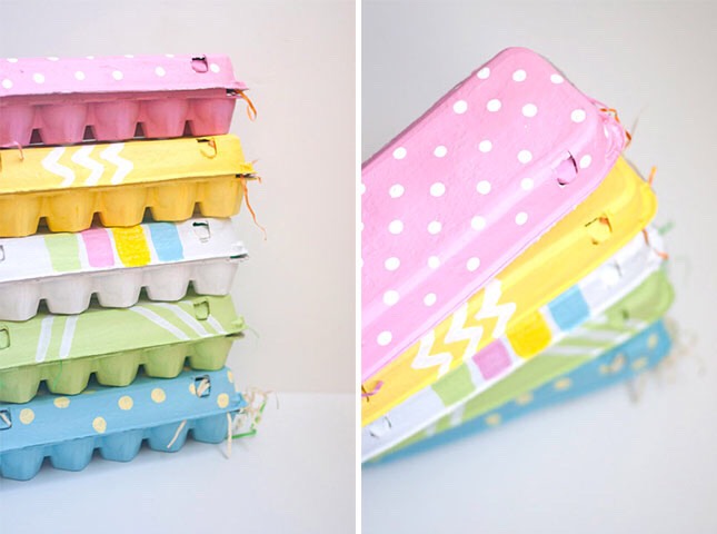 6.You do realize that some of your somewhat-forgetful friends are totally going to flake on bringing their own basket or tote for egg collecting, right? No prob! gather up old egg cartons and make a little decorating station for them to make their very-own-designed gathering apparatus.