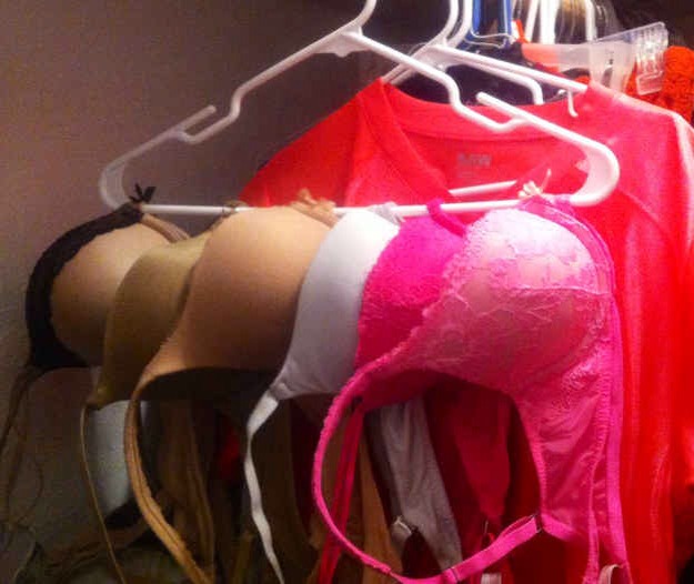 Try hanging your bras all together on one hanger for maximum storage. 