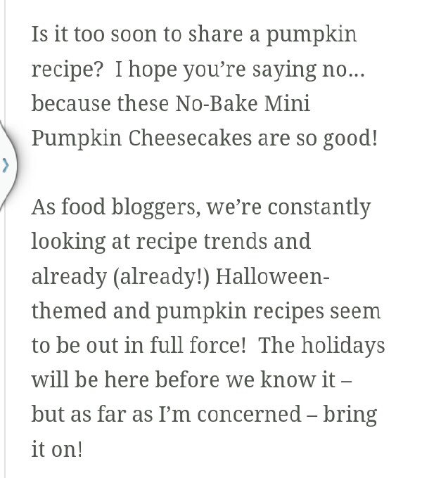 No Bake Mini Pumpkin Cheesecakes!