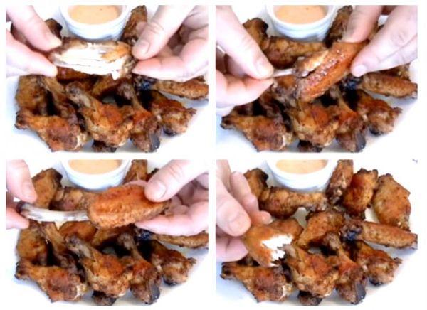 To get the best out of chicken wings, pull off the cartilage on the wider end and get rid of the bones instead of just nibbling meat off the bones.