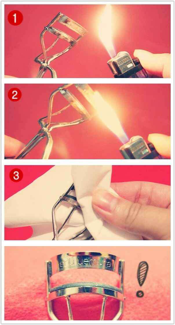2. Get all of the gunk off of your eyelash curler with a lighter.
1. Start by lighting up the lighter.
2. Gently light into the curler around 5- 10 seconds.
3. Clean up the curler with tissue.
All done!
