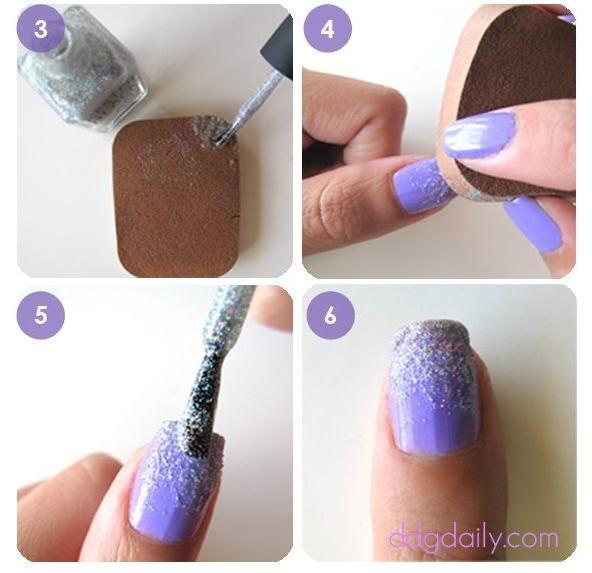5. Let nails dry then paint some additional glitter at the top of the nail.
6. Let dry again and paint your top coat.
