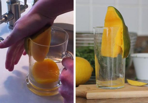 Peel Mangos With A Glass Cup