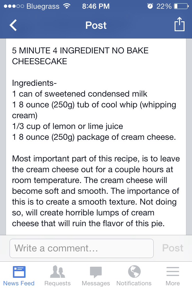 Five Minute No Bake Cheesecake. 