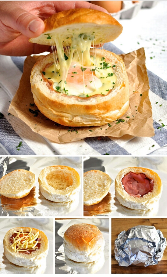 NO WASHING UP HAM,EGG & CHEESE BREAD BOWL♥