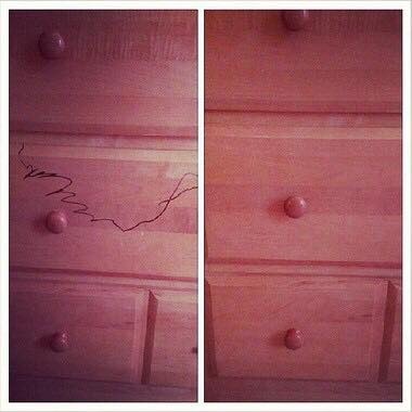 Permanent marker in wooden furniture? 
 Not a problem, toothpaste will take it off