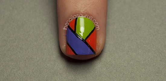 For the stitching detail, take a nail art brush and first, outline the patches.