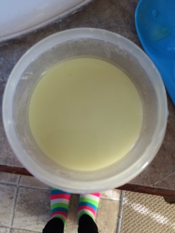 Mix all of the ingredients together and your mixture should look like this. (Note: When mixing the lemon juice and baking soda together it will bubble.)