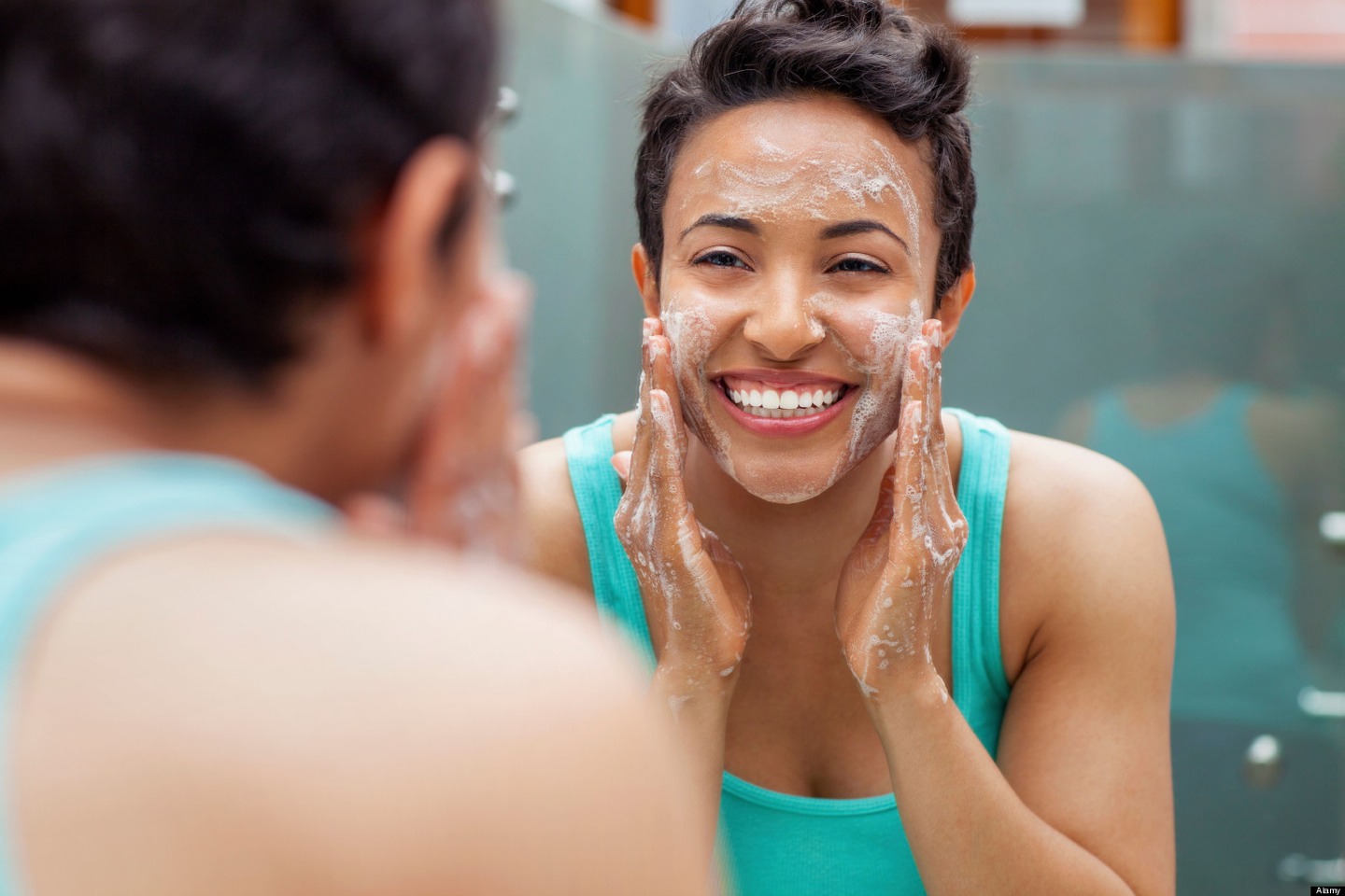 Step 2: Cleanse 
Find a facial cleanser that is best for your skin type. Gently apply cleanser to face and rub in a circular motion for one minute. Then rinse face with the face cloth and warm water.