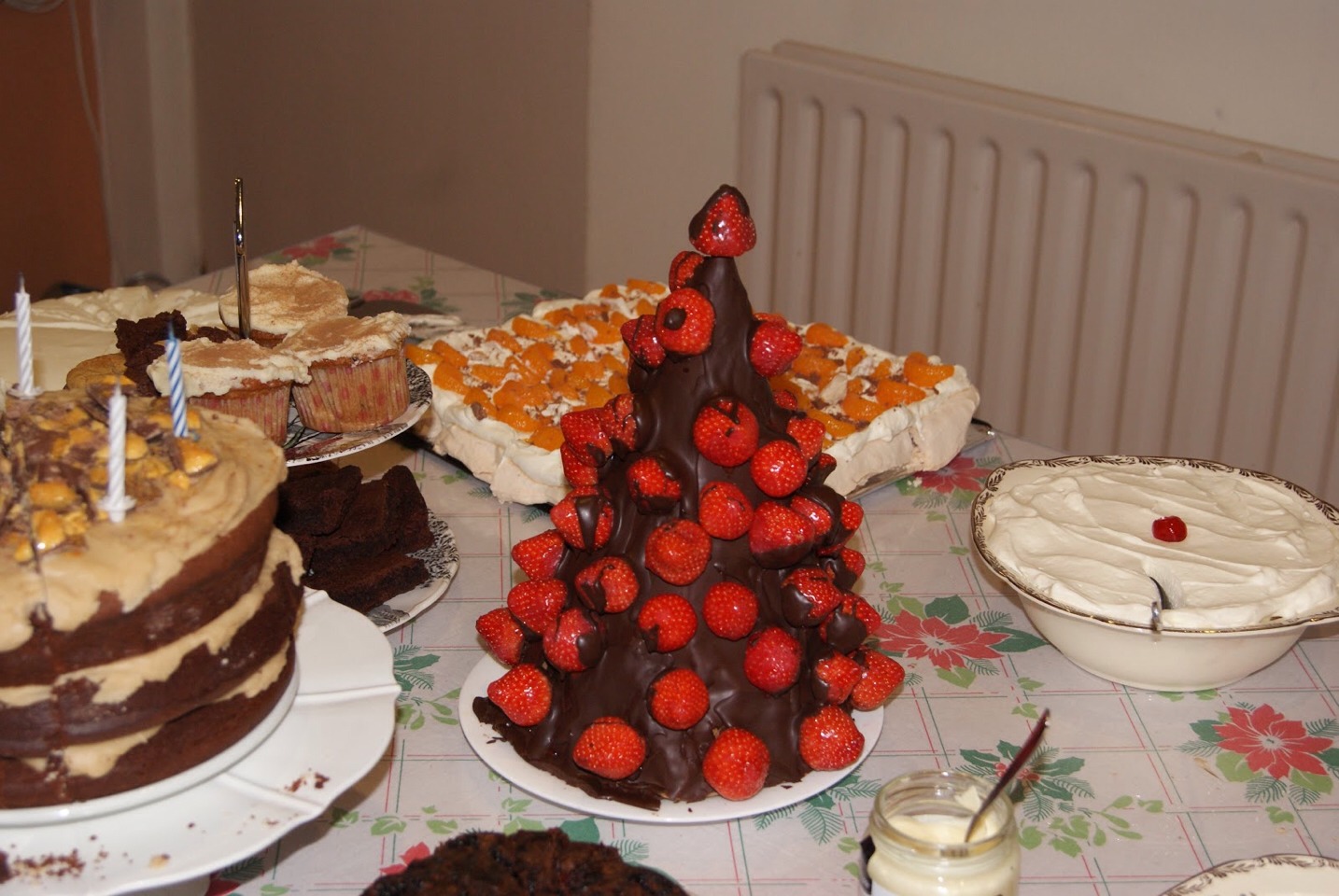 A cone covered in chocolate and strawberries= awesome center piece! 