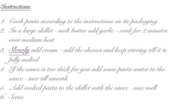 Creamy Four Cheese Pasta.