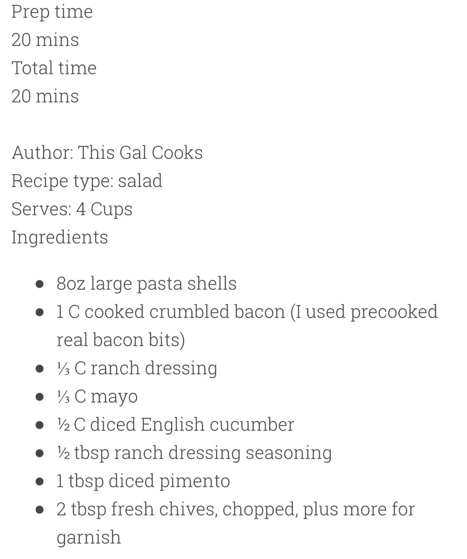 Creamy Bacon Ranch Pasta Salad