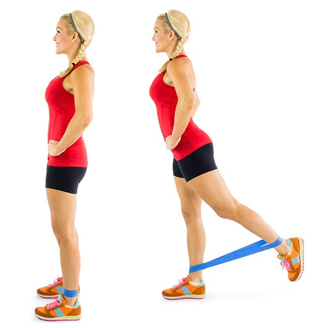 Resistance Band Kickback Pulse: This move requires strength and stamina from your glutes in order to get all the way through! For a less intensity, ditch the resistance band.