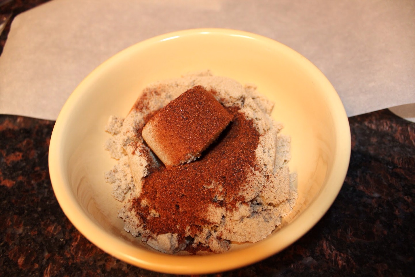 2. Mix one cup brown sugar with 3/4 TBS chili powder. (Add more or less chili powder to taste but try first)