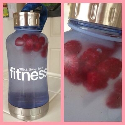 Add frozen fruit to your water bottle.It'll keep it cold and add a little flavor. Please tap for full view.
