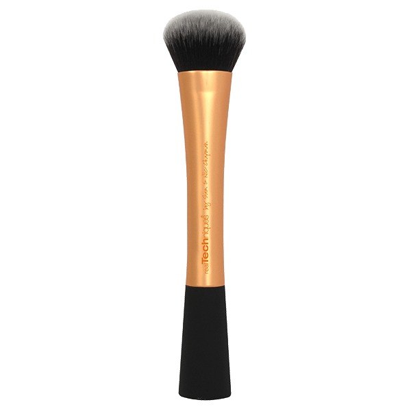 Only one or two pumps (three max!) should be necessary for a light, everyday look. Using your brush (Real Techniques blending brush is great) apply the foundation sweeping out from the nose into a circular motion of the cheeks and then circular applying and blending on the forehead, chin and neck :)