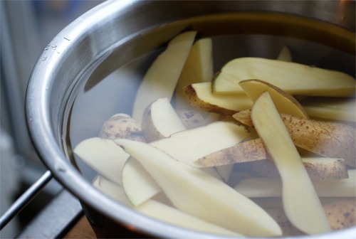 Potato Booster

Add pickle juice to a pot of boiled potatoes to give them a nice little zing.  The flavors absorb so perfectly you won’t feel the need to add as much salt, butter, sour cream, etc.

-Soak potatoes in brine for 12 to 24 hours before you make french fries, etc. out of them.