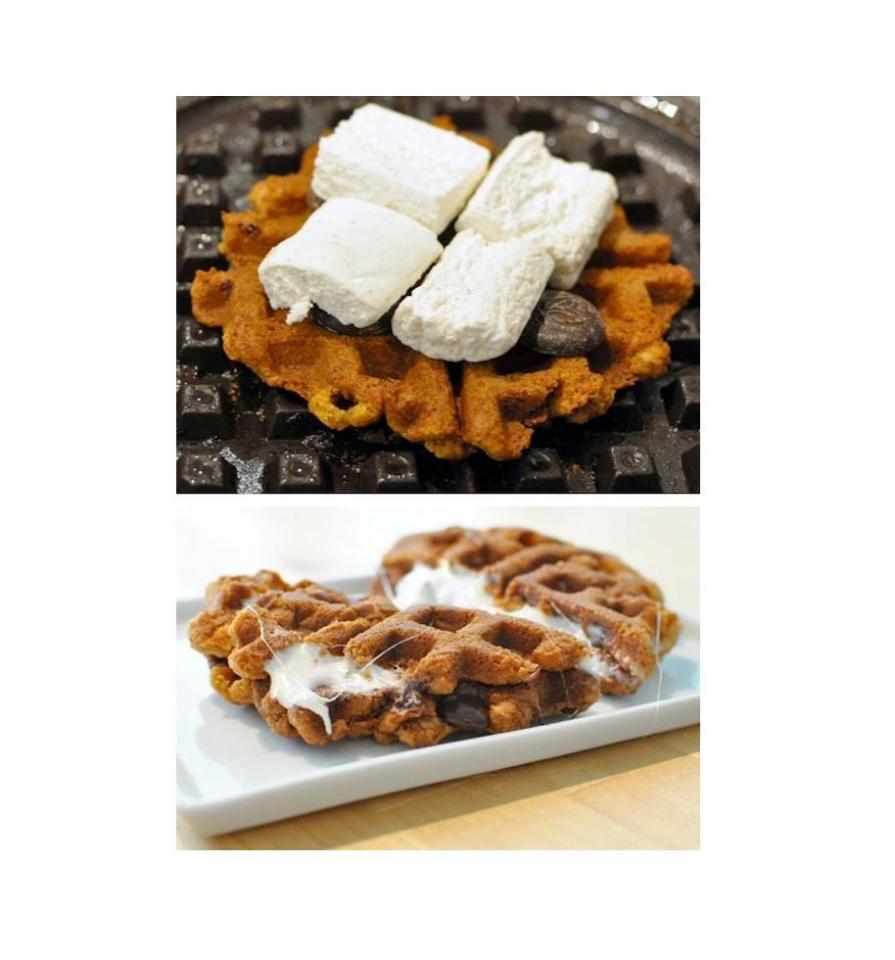 Waffled S'mores

As soon as you thought it couldn’t get any better: waffle iron s’mores.