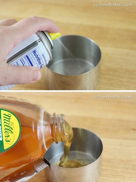 25. Coat Cups With Non-Stick Spray
When measuring sticky stuff like honey, molasses or peanut butter, spray your measuring cups with a non-stick spray (or make a quick coat with oil) so that it slides right out.