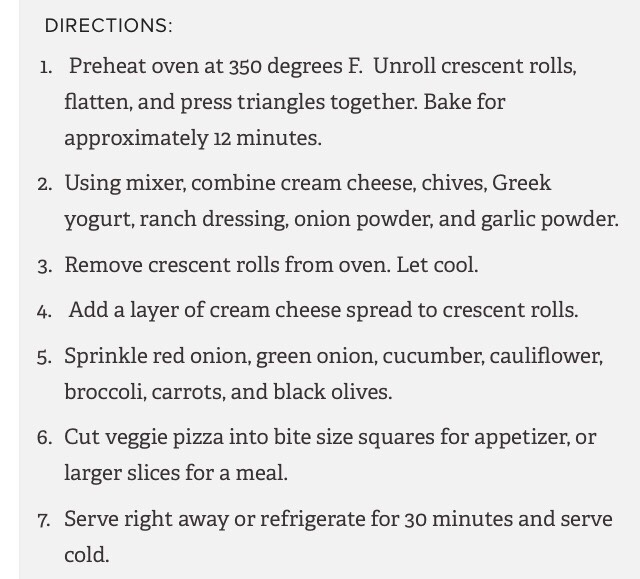 Cold Vegetable Pizza 