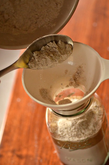 Add about 1/3 of the flour and spice mixture.