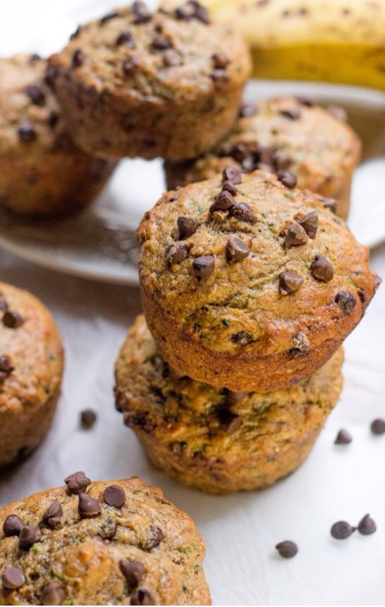 AMAZING Healthy Chocolate Chip Banana Zucchini Vegan, Oil-Free, Muffins!