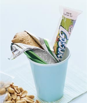 Energy Bars
To substitute for a meal, an energy bar should have at least 3 to 5 grams of fiber and 10 grams of protein. Odwalla, Kashi GoLean, and TruSoy are all good options. Because cereal bars rarely have more than 2 grams of protein, kids might be better off adding a stick of Go-Gurt!