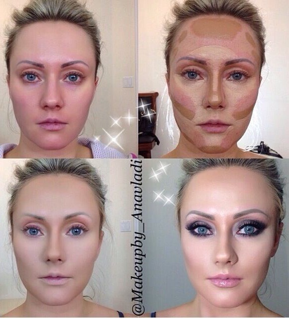For you to apply these techniques, you will need foundation in a light and in a dark shade. You will use the light shade and apply it on the areas that are catching light, like forehead, under your eyes and as you can see in the pictures.