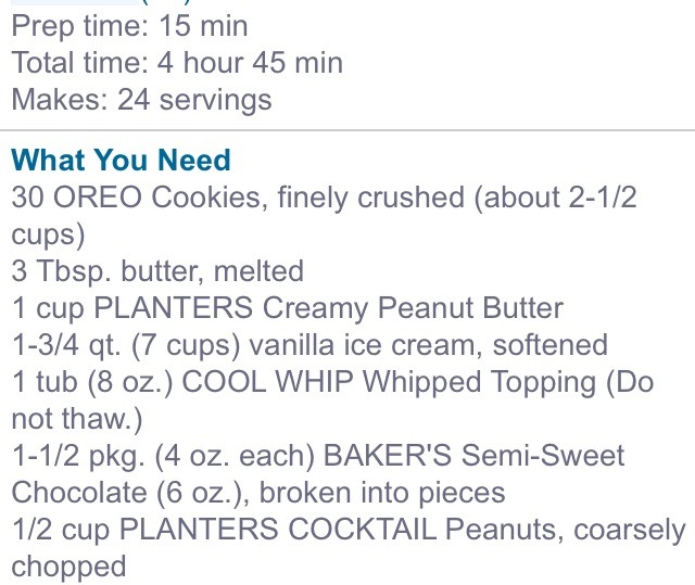 " Oreo Frozen Peanut Butter Dessert"π